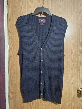 Byron Nelson Eleven Straight Men's 100% Silk Button Navy V Neck Vest Size Large!